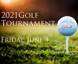 Golf ball on a golf ball tee image that reads 2021 Golf Tournament, Friday, June 4.