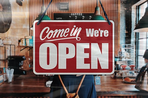 "Come In, We're Open" sign in Reisterstown near a retirement community.