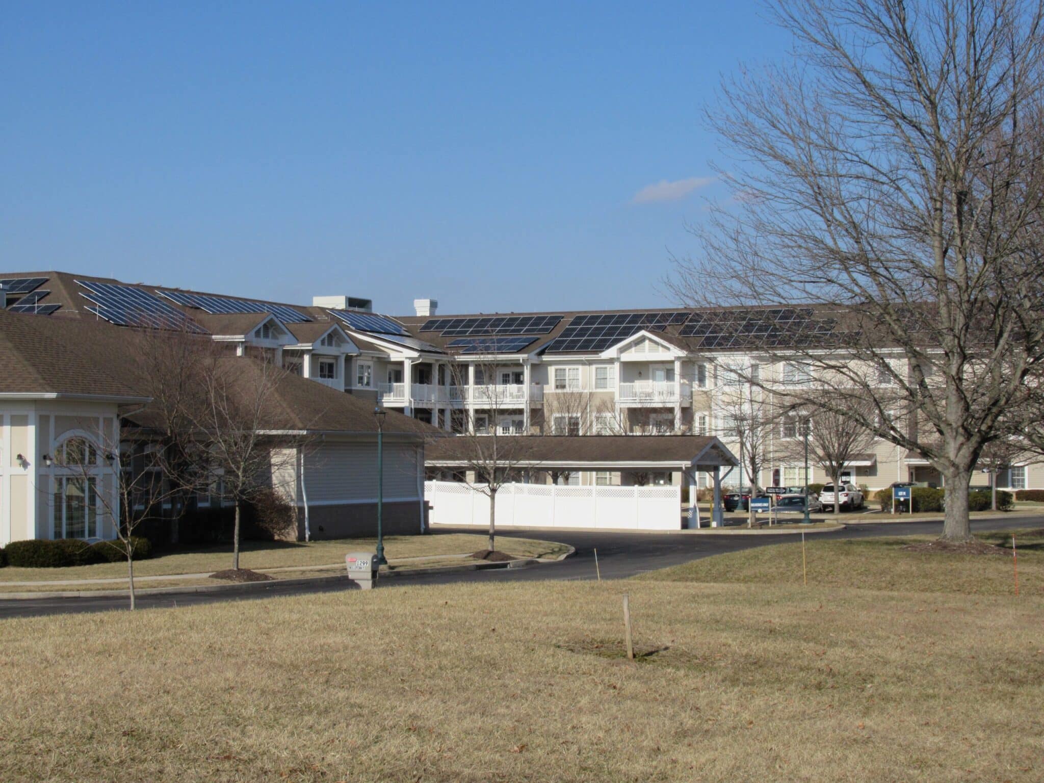 Solar panels on the roof of a Carroll Lutheran Village apartment building.