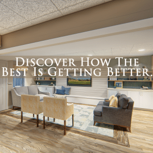 Rendering of renovated lounge area that reads "Discover How the Best is Getting Better."