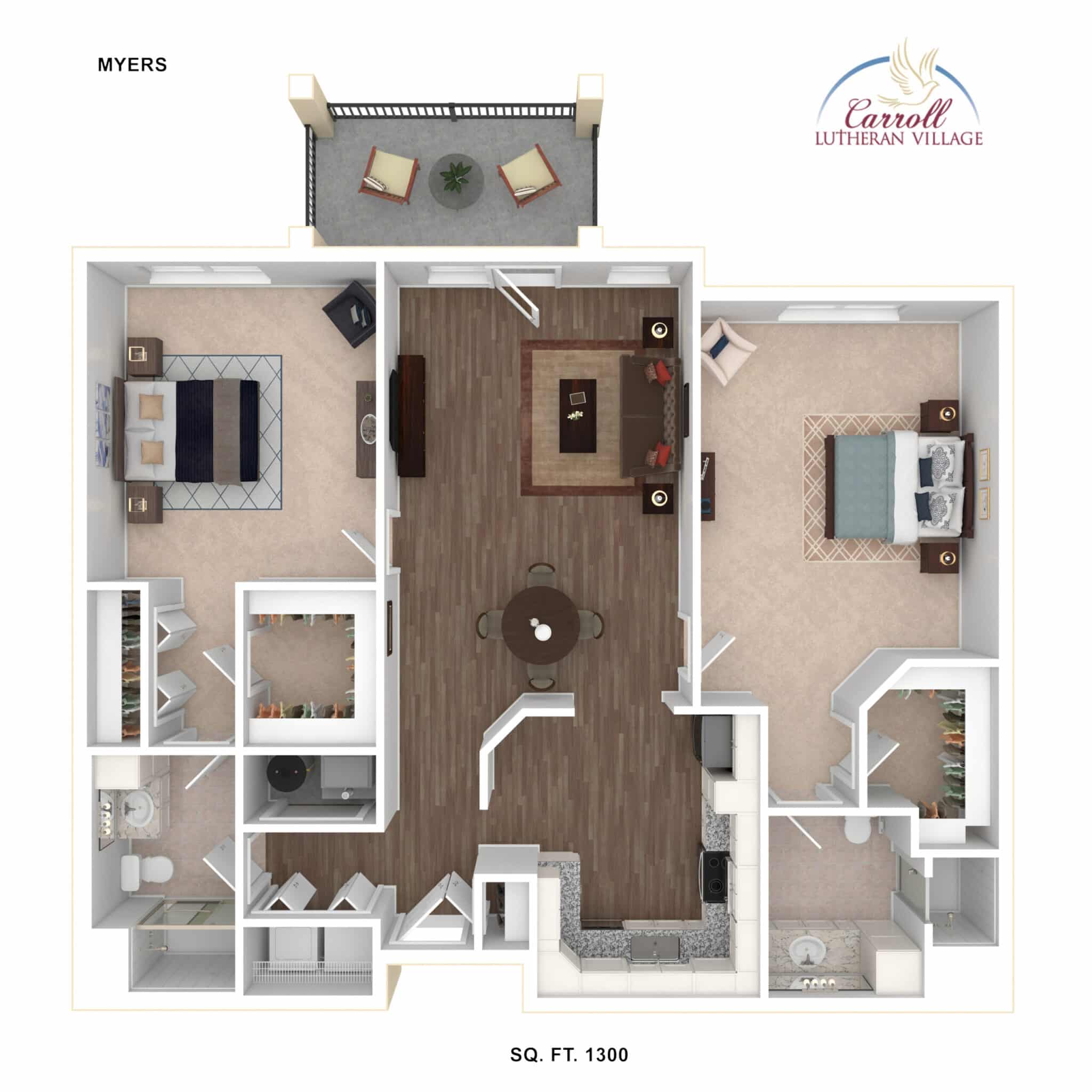 floorplan of a 2 bedroom suite