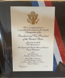 Invitation to a presidential inauguration sent to floral design maestro, Eileen Gist.