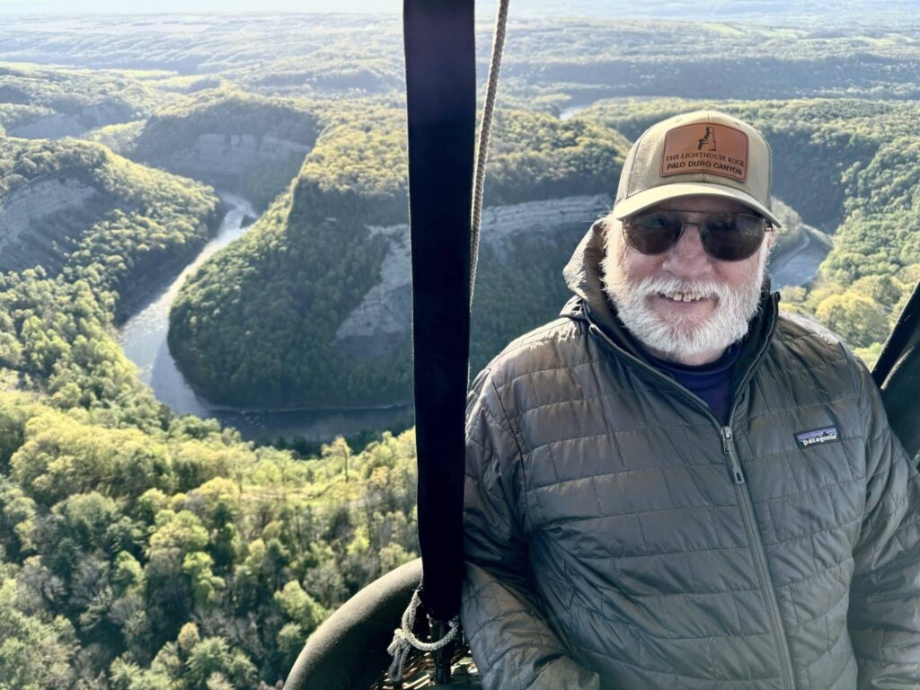 Because of Jim Emmons' active outdoorsman lifestyle he can still go on trips like a hot air balloon ride trough the Genoese River gorge in Letchworth State Park.