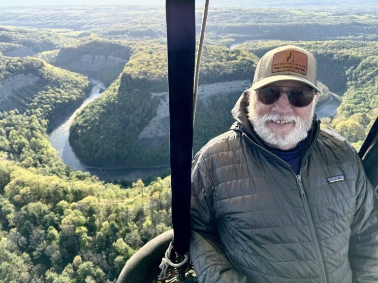 Because of Jim Emmons' active outdoorsman lifestyle he can still go on trips like a hot air balloon ride trough the Genoese River gorge in Letchworth State Park.