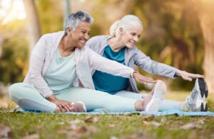 older adults doing yoga