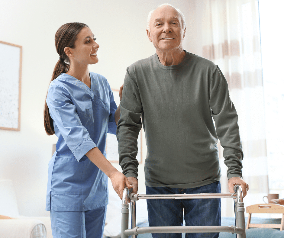 Healthcare worker assisting a healthcare resident.